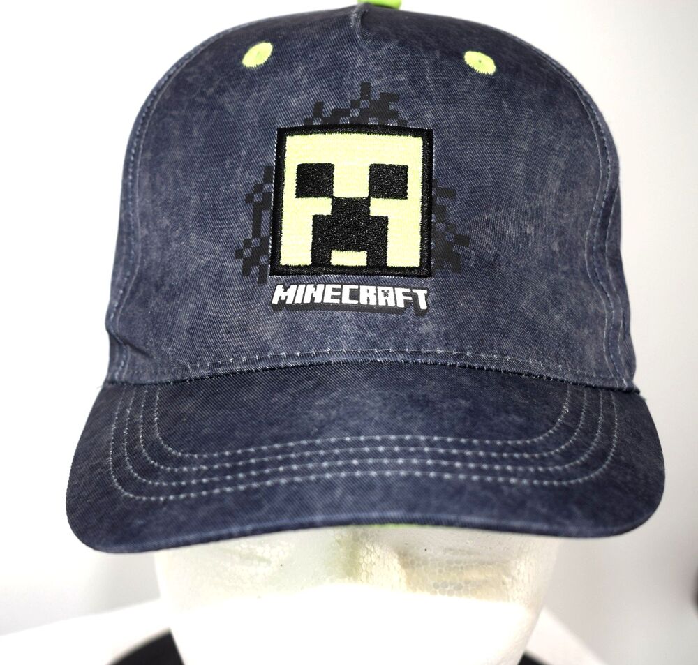 Minecraft Creeper Youth Hat Black Neon Green Adjustable Gamer Baseball Cap